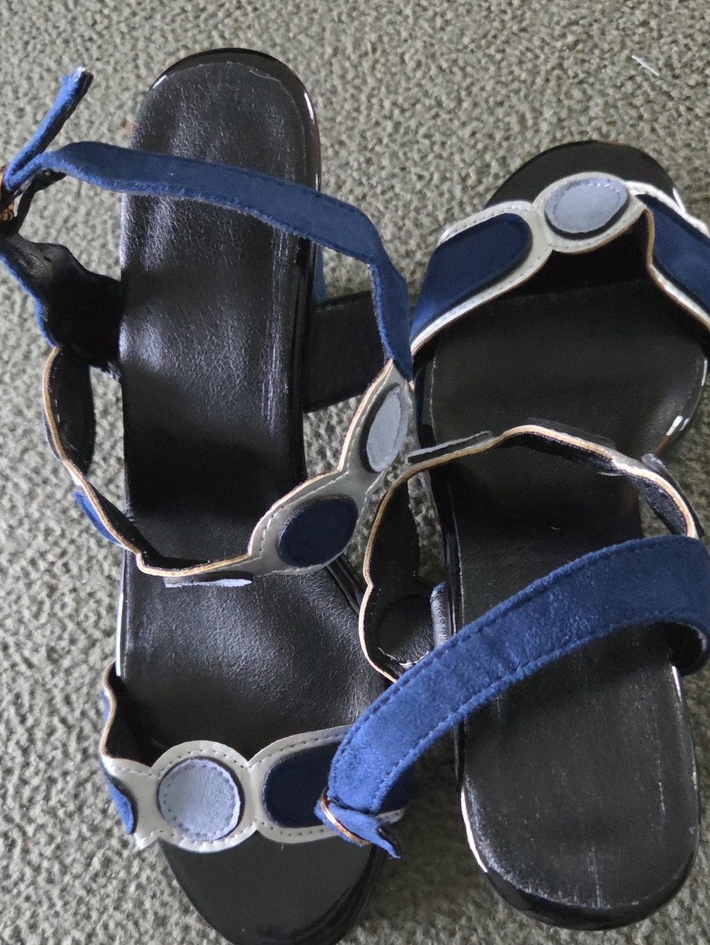 Blue Suede Strappy Mid-Heel Sandals